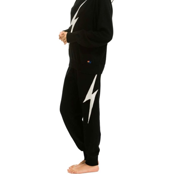 Aviator Nation Pants - AVIATOR NATION BOLT CASHMERE LIGHT SWEATER PANT - BLACK II WHITE BOLT, MED